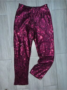 Sequin Leopard Boot Cut Pants - Burgundy